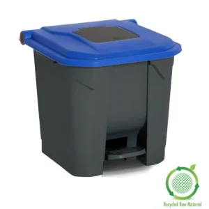 Szelektív hulladékgyűjtő konténer, műanyag, pedálos, antracit/kék 30L
