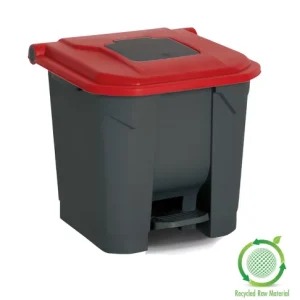 Szelektív hulladékgyűjtő konténer, műanyag, pedálos, antracit/piros 30L