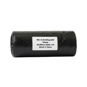 80L Hulladékgyűjtő 60x80cm fekete 20db/roll 50roll/# 15mic