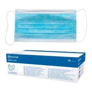 Szájmaszk 3rtg., gumis, kék/fehér, 50db/cs.
