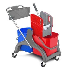 Takarító kocsi 2 vödrös (2x25L) + prés + kosár, műanyag váz
